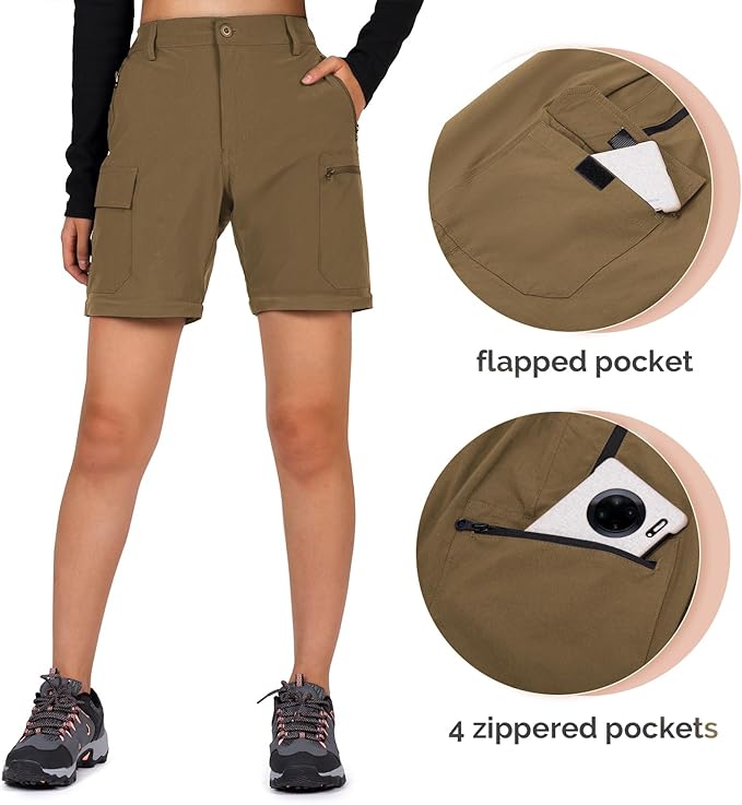Cycorld Women's-Hiking-Pants-Convertible Quick-Dry-Stretch-Lightweight Zip-Off Outdoor Pants with 5 Deep Pockets