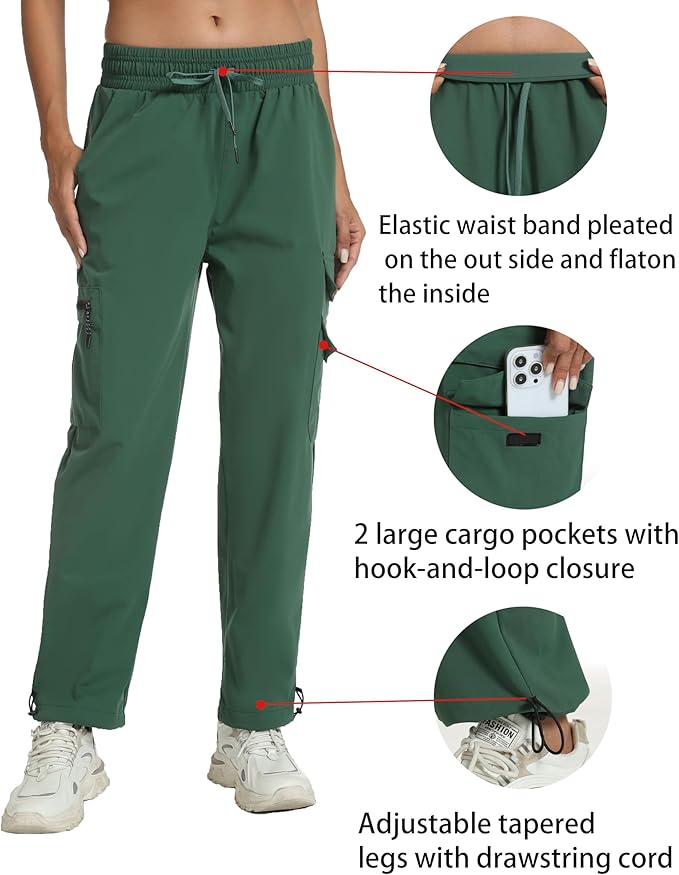 Women's Hiking Pants with Pockets - Travel Lounge Outdoor Quick Drying Lightweight Water Resistant Joggers