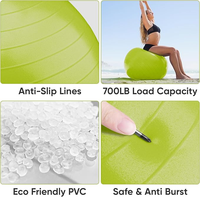 APEXUP Yoga & Pilates Ball - Anti Slip Heavy Duty Gym Ball for Fitness, Balance & Core Workout