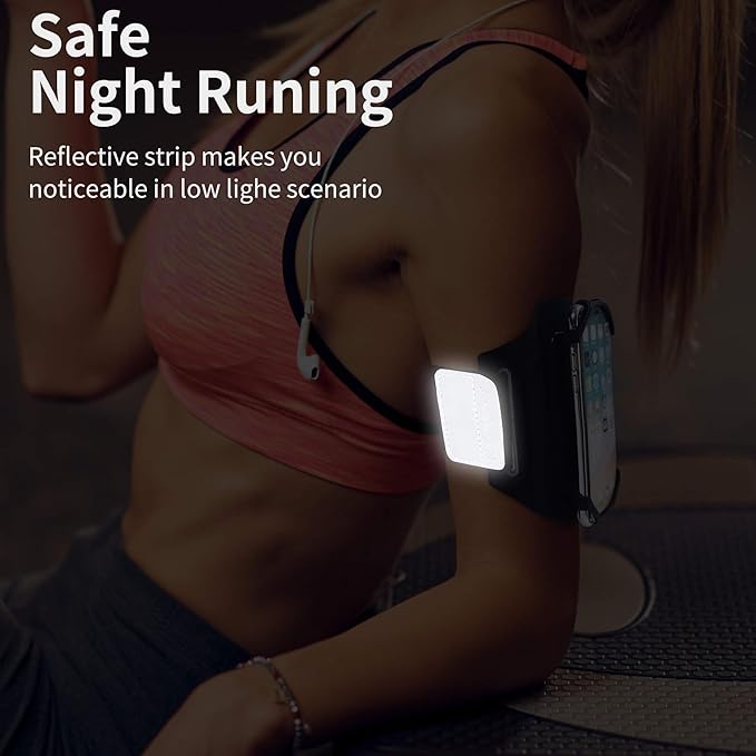 Detachable & 360° Rotatable Armband - Reflective Strap with Zipper Pocket Holder Bag - Compatible with iPhone 16 15 14 Pro Max Plus Samsung Galaxy Note for Running Workout Exercise Walking & Sports