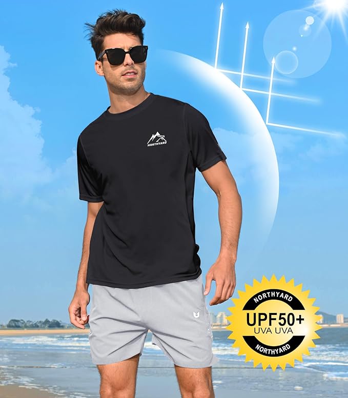 NORTHYARD Men's UPF 50+ Sun Protection Shirts Swim SPF UV Quick Dry Short Sleeve T-Shirts for Athletic Fishing Rash Guard
