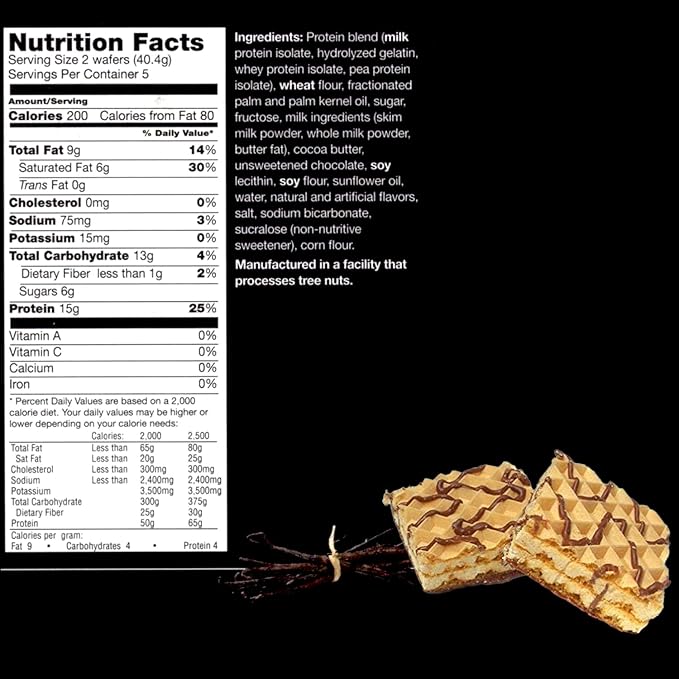 ProtiWise High Protein Wafers | Vanilla | 15g Protein Per Serving, Low Carb, Low Sugar, High Fiber Snack | Gluten-Free, Keto-Friendly Diet for Hunger Control & Weight Loss | 5/Box