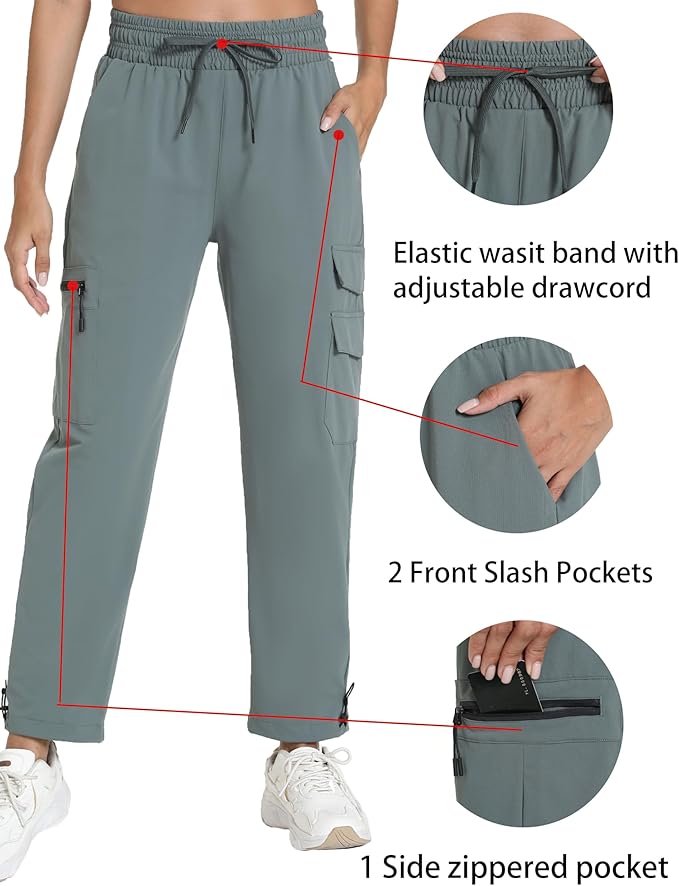 Women's Hiking Pants with Pockets - Travel Lounge Outdoor Quick Drying Lightweight Water Resistant Joggers