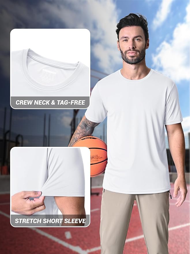 MAGCOMSEN Men's Short Sleeve UPF 50+ T-Shirt Quick Dry Rash Guard Athletic Running Swim Top Tee Performance Water Shirts