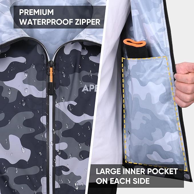 APEXUP Packable Rain Jacket Men with Reflective Zipper, Lightweight Waterproof Raincoat, Mens Rain Jacket for Outdoor Sports