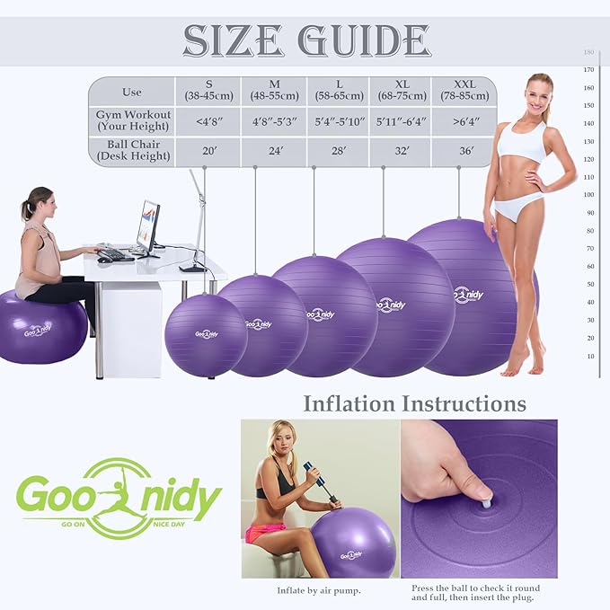 Soft Exercise ball, Anti-Burst Yoga Ball Chair Supports 2200lbs, Workout Equipment w/ Pump for Women Pregnancy, Medicine, Birthing, Physical Therapy, Stability, Excersing, Birth, Swiss, Fitness, Gym