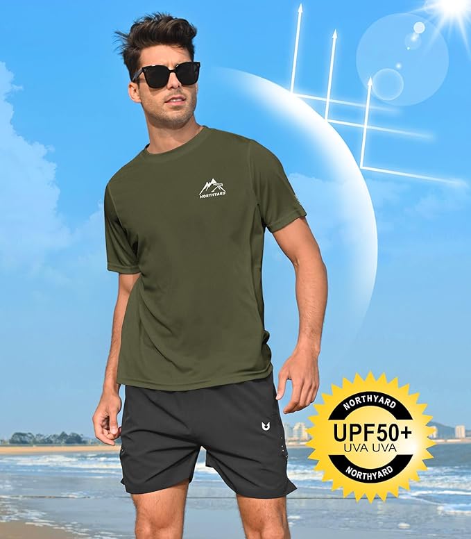 NORTHYARD Men's UPF 50+ Sun Protection Shirts Swim SPF UV Quick Dry Short Sleeve T-Shirts for Athletic Fishing Rash Guard