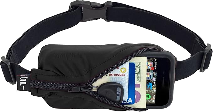 SPIbelt Running Belt for Women Men, Phone Holder for Running, Running Fanny Pack, Holder for Phone, Running Waist Pack, Adjustable Waist, [Fits All Phones]. No Logo Band, Black with Black Zipper