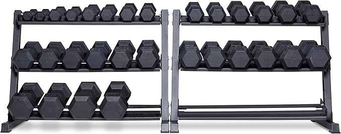 REP Fitness Rubber Hex Dumbbell Set, Adjustable Weight Pairs, Home Gym Equipment, Strength Training For Men Women, Black Coated Grips, Workout Rack Storage Optional, Heavy Lb Free Weights