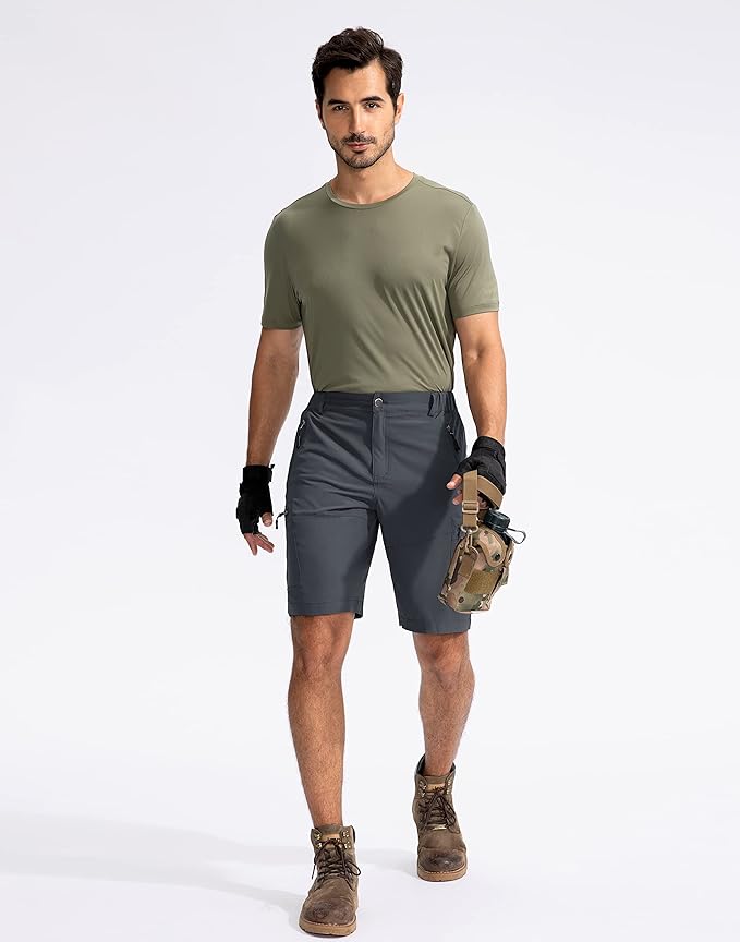 Pudolla Men's Hiking Cargo Shorts 9" Lightweight Outdoor Work Shorts for Men Travel Golf Camping Casual with 5 Zipper Pockets