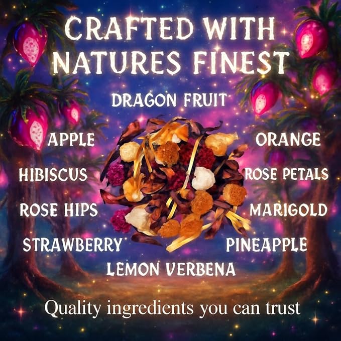 Bellasia Tea Dragon Fruit for Kids Using Real Fruit Pieces - Caffeine Free Herbal Tea Blend with Real Ingredients & Balanced Flavor- Add Loose Leaf Tea to Your Child’s Routine for A Fun & Tasty Drink. 20-25 Cups