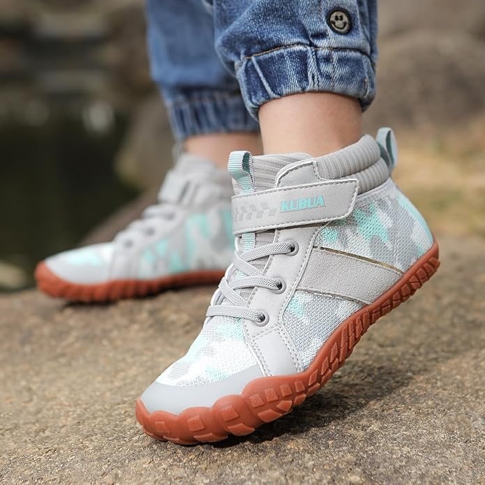 KUBUA Kids High Top Barefoot Shoes Boys Girls Minimalist Sneakers Lightweight Comfort Zero Drop Shoes Toddler Little Big Kid