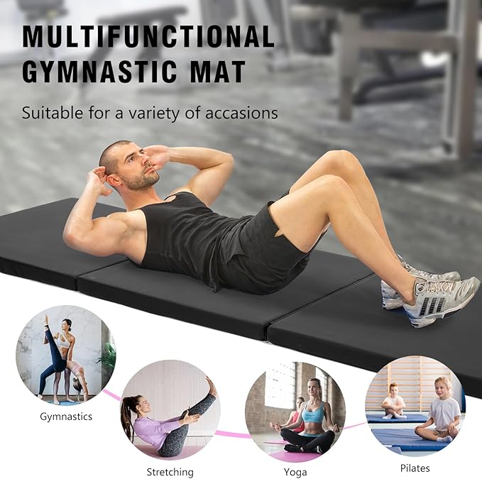 Gymnastics Tumbling Mats Portable Gymnastics Mat Foldable Tumbling Mat 2'x6'/4'x8' PU Leather Exercise Mat Yoga Mat with Carrying Handles for home Workout outdoor Yoga Gymnastics