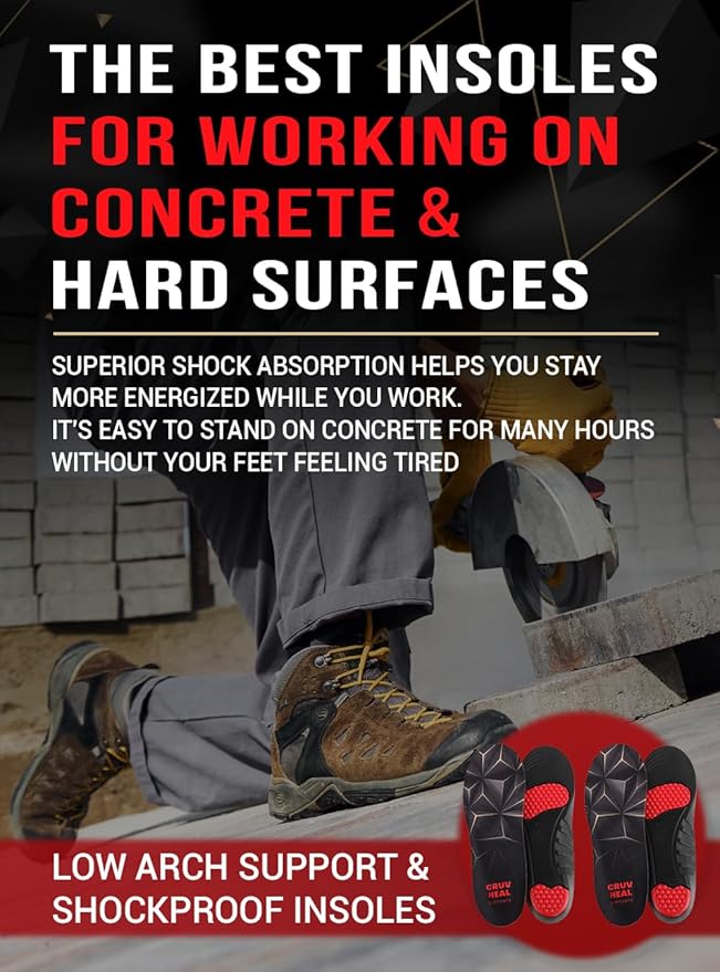 2 Pairs of Work Pro Comfort Insoles - Foot Pain Relief - Cushioning and Shock Absorption - Work Boot Insoles for Men Women - Non-Slip Anti Fatigue Inserts (XL, 2-Pairs-Black)