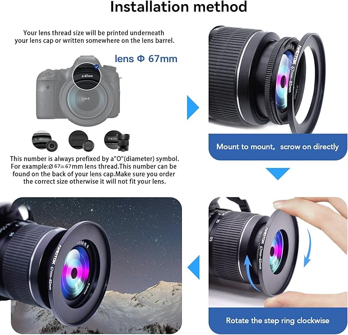 67mm Lens to 82mm Camera Lens Adapter,67mm to 82mm Filter Step-up Ring Adapter Ring,Compatible All 82mm Filter Accessory