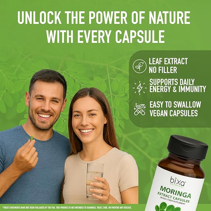 bixa BOTANICAL Moringa Leaf Extract Capsule (Moringa Oleifera) | Multi-Vitamin Green Super Food Supplement ǀ Pure Natural Nutrition Supplement- (60 Count(Pack of 1))