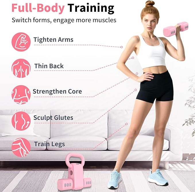2-in-1 Adjustable Dumbbells Set, 4 Levels Weight Dumbbells Set for Women Men, Each 2.2/3.3/4.4/5.5lb Hand Weights with Kettlebell Form for Home Gym Exercise Training