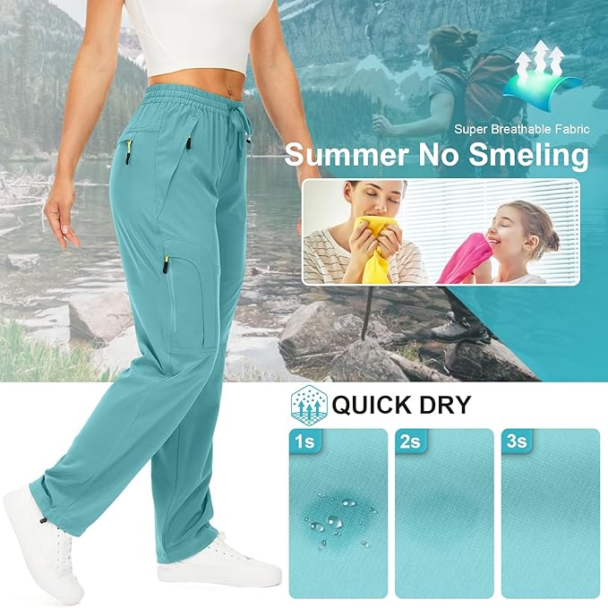 Womens Hiking Pants Quick Dry UPF 50 Lightweight Travel Golf Cargo Safari Pants Zipper Pockets
