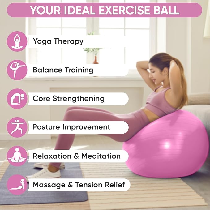 APEXUP Yoga & Pilates Ball - Anti Slip Heavy Duty Gym Ball for Fitness, Balance & Core Workout