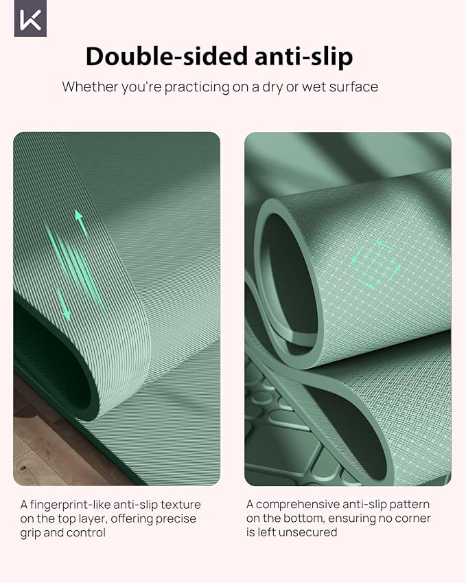 KEEP Yoga Mat, 32" Extra Wide Exercise Mat with Strap for Men and Women, 7mm Thick Double-Sided Non-Slip Eco-friendly Yoga Mat for Pilates, Workout and Fitness