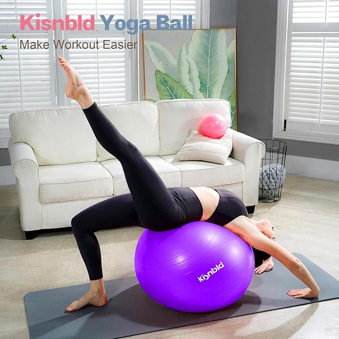 Exercise Ball, Extra Thick Yoga Ball for Workout Pregnancy Stability, 4 Sizes Anti-Burst Balance Ball with Foot Pump - Heavy Duty Fitness Ball Chair for Office, Home & Gym