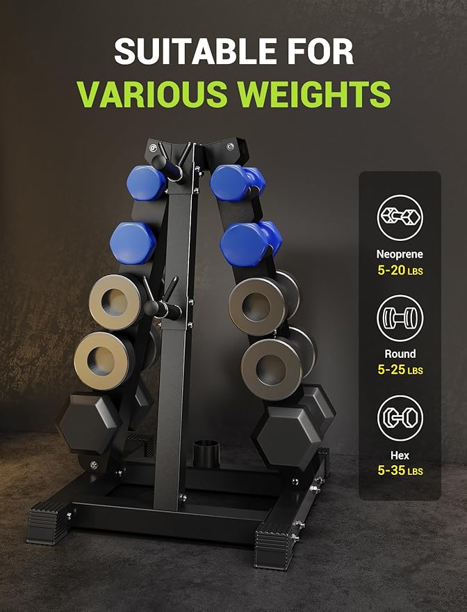 YOLEO Dumbbell Rack - 3 Tier & 5 Tier Compact Weight Rack for Dumbbell, Kettlebell, Barbell, Heavy Duty Weight Storage Organizer, Space-Saving Dumbbell Storage Stand Holder for Home Gym - 1100LBS Capacity (Rack Only)