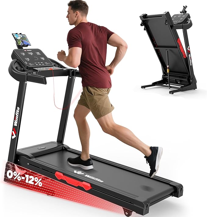 Treadmill with Incline, 300 LBS Capacity, 8 MPH or 10 MPH Speed, Bluetooth, App, Pause Function, Folding Treadmills for Home with 64 Programs, 17'' or 18'' Wide Belt, Heart Rate, BMI Detector
