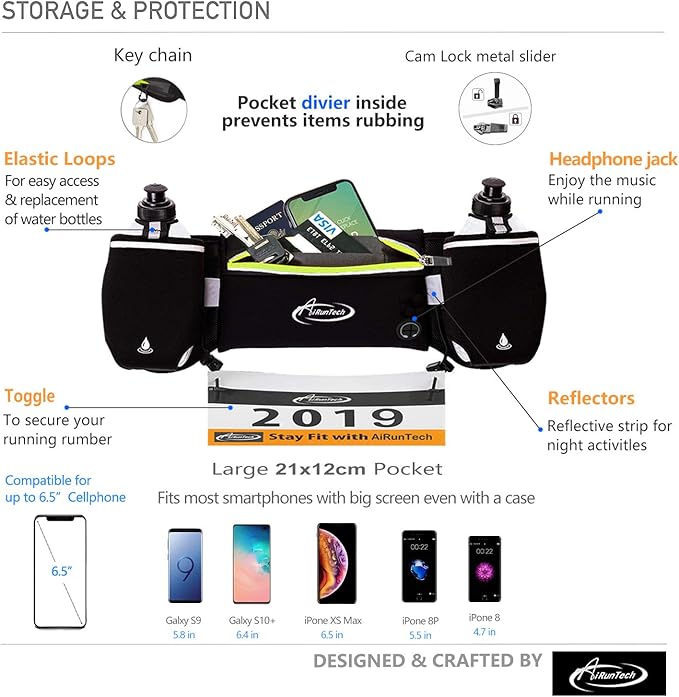 AiRunTech Hydration Running Belt with Water Bottle, Running Fanny Pack for Phone and Wallet Holder, Running Bag Runners Essentials Accessories Marathon Triathlon Walking Jogging Gear Gift