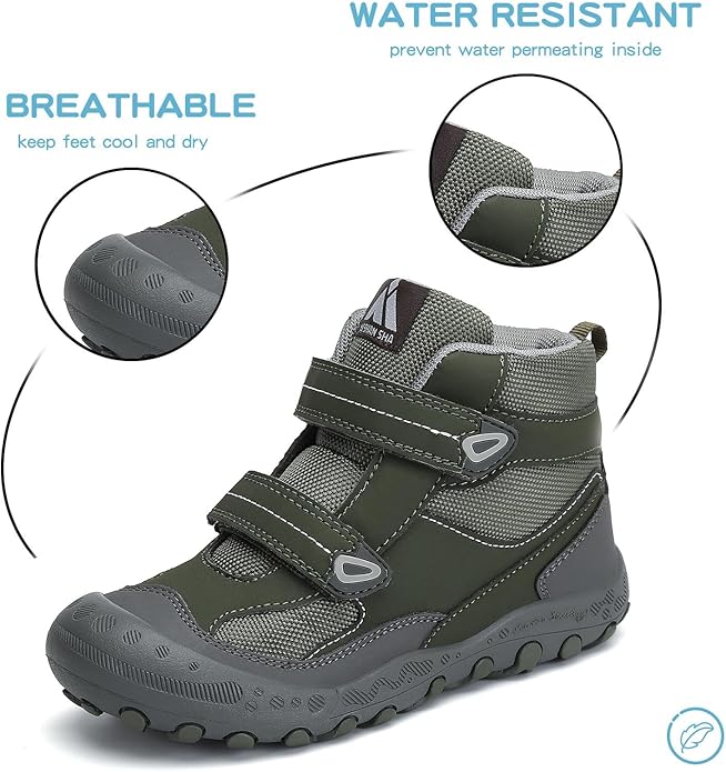 Mishansha Kids Water Resistant Hiking Boots, Boys Girls Anti Collision Anti-Skid Athletic Outdoor Adventure Trekking Shoes