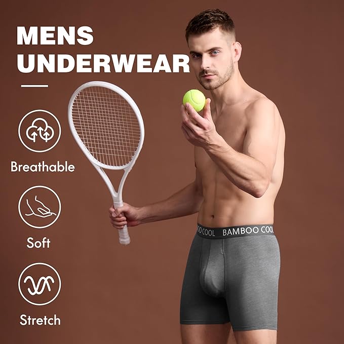 BAMBOO COOL Men's Ultra ComfortSoft Underwear, Moisture Wicking & Breathable No Ride Up Boxer Briefs with Fly, Multipack