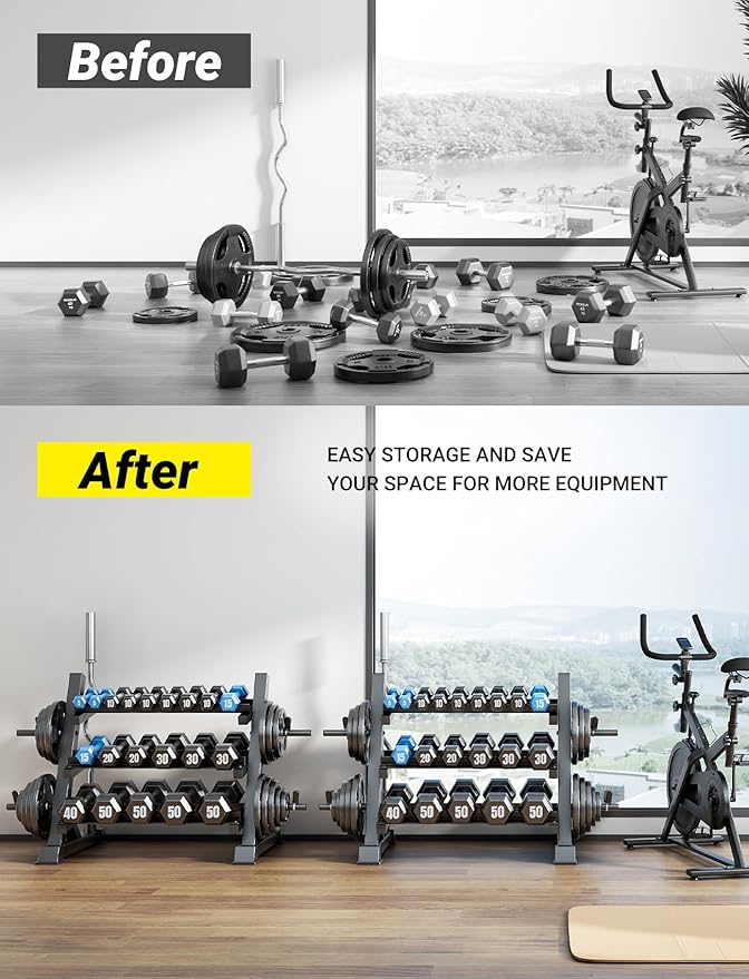 YOLEO Dumbbell Rack - 3 Tier & 5 Tier Compact Weight Rack for Dumbbell, Kettlebell, Barbell, Heavy Duty Weight Storage Organizer, Space-Saving Dumbbell Storage Stand Holder for Home Gym - 1100LBS Capacity (Rack Only)