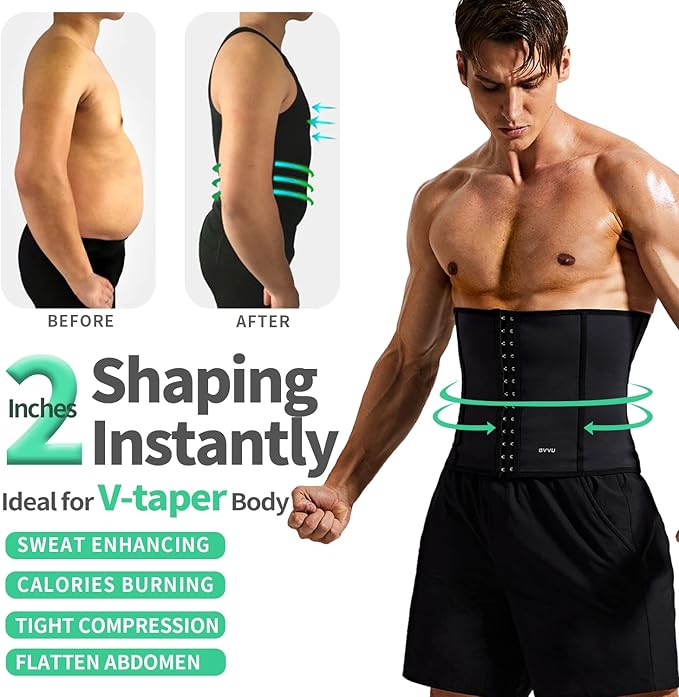 BVVU Waist Trainer for Men Waist Trimmer Tummy Control Sauna Sweat Belt Stomach Wrap Lower Belly Fat Back Support