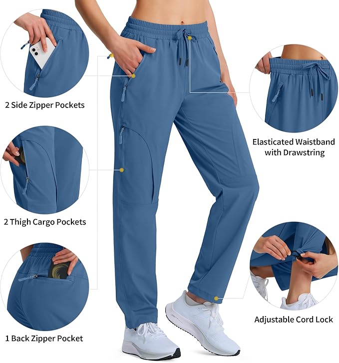 Women's Hiking Pants Quick Dry Lightweight Cargo Pants UPF 50 Water Resistant Zipper Pockets for Golf Travel Work Camping