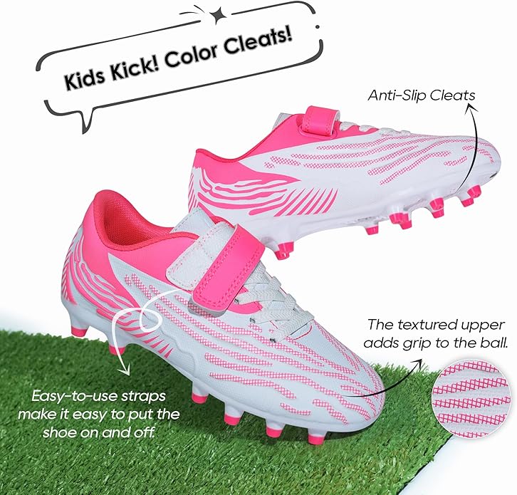brooman Kids Firm Ground Soccer Cleats Boys Girls Athletic Football Shoes