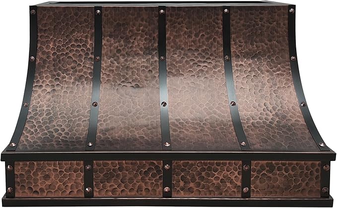 CT Copper Tailor Sloped Copper Vent Hood Wall Mount,60'' W,39''H,1260 CFM Exhaust Fan,Stainless Steel Vent,LED Light,Dishwasher-Safe Baffle Filters,VH8TR1