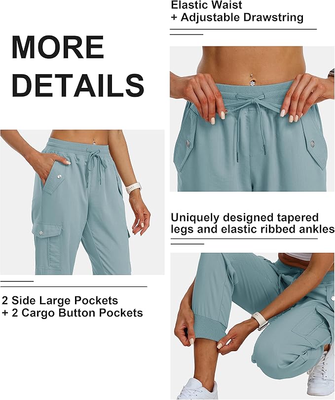 MoFiz Women's Outdoor Cargo Pants Lightweight Joggers Elastic Waist Athletic Hiking Sweatpants Casual Travel Pant with Pocket