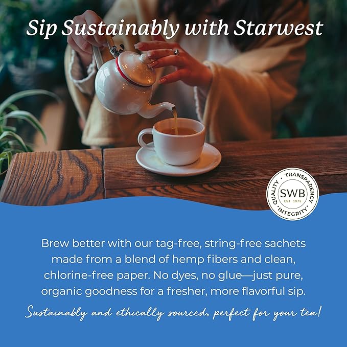 Starwest Botanicals Organic Evening Rest Tea - Caffeine Free Herbal Tea Blend for Sleep, Contains Chamomile & Lemon Balm, String Free Sachets, USDA Organic, Non GMO - Bulk Pack, 100 Tea Bags