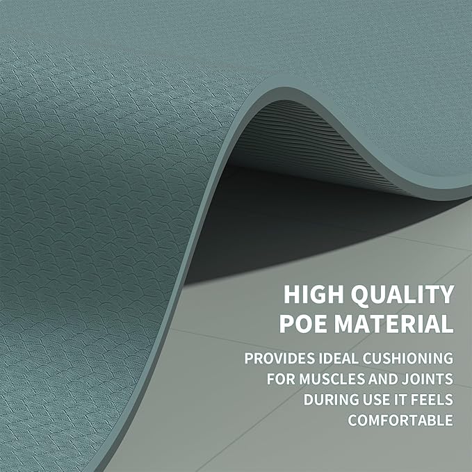 10mm Large Yoga Mat (6'x 4') - Extra Long and Wide 72 x 48 x 0.4 inches, Non-Slip POE Fitness Mat, Eco-Friendly, Thick Wide Exercise Mat for Home Workouts,Ideal for Yoga and Pilates.