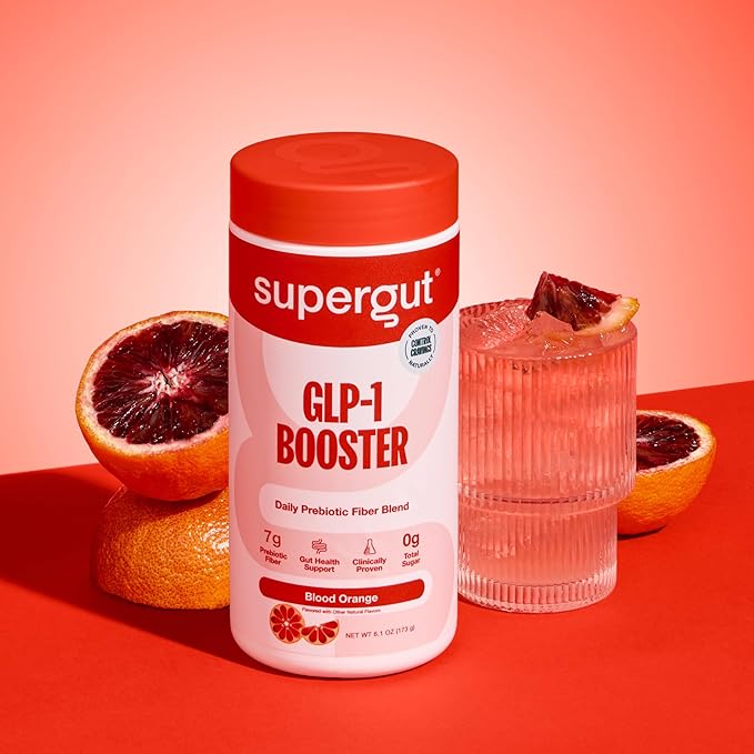 Supergut Gut Healthy Flavored GLP-1 Booster, Blood Orange - High Fiber GLP-1 Supplement Powder for Women & Men - Sugar-Free Drink Mix for Gut Health & Digestive Support (18 Servings)