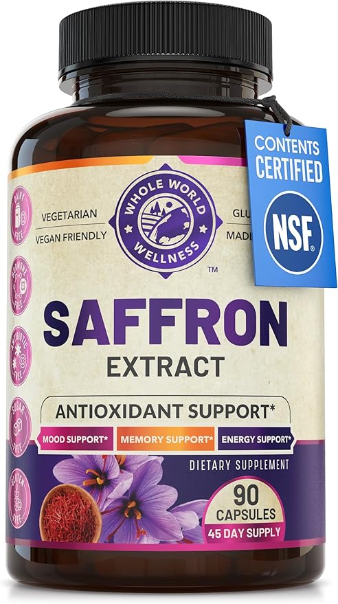 100% Pure Saffron Extract - Supports Weight and Appetite Health, Mood, Focus, Memory, Digestion, Eye, Skin and Brain Health. NSF Certified Saffron Supplements for Women and Men, 45-Day Supply.