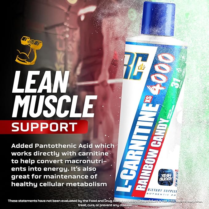 Ronnie Coleman Signature Series L Carnitine XS 4000 Liquid, Stimulant Free, Sugar Free, Zero Carbs, Lean Muscle Strength Support for Men & Women, 16 Oz (16 oz, Rainbow Candy (4000))