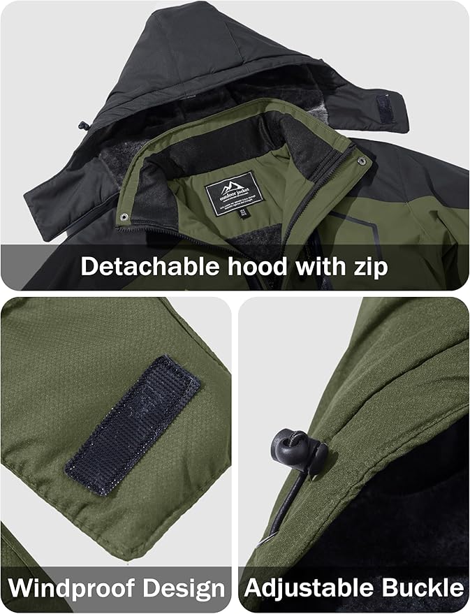 MAGCOMSEN Men's Winter Coats Water Resistant Ski Snow Jacket Warm Fleece Jacket Parka Raincoats With Multi-Pockets