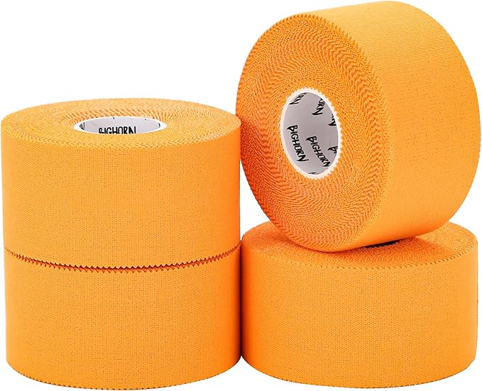 Bighorn Athletics Sports Tape | EZ-Tear Orange Athletic Tape for Wrist, Ankle & Foot Support | Zinc Oxide Infused & Latex-Free Adhesive, Breathable Cotton Fabric, 1.5-Inch x 45-Feet, 4 Rolls, Orange