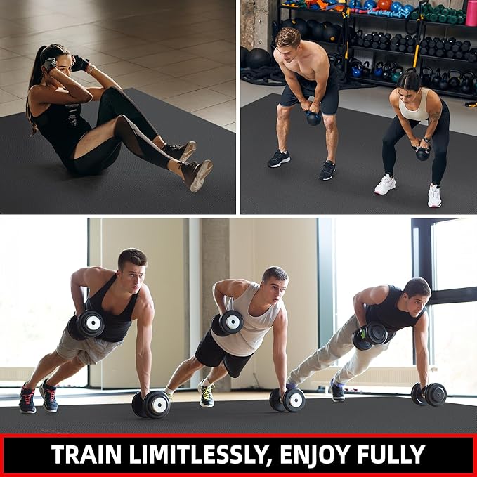 Extra Large Exercise Mat, 10'x6'/9'x6'/8'x6'/7'x5'/6'x4' (8mm/10mm) Thick Workout Mat for Home Gym Flooring, Garage, Shoe-Friendly, High-Density, MMA, HIIT, Weight Lifting, Cardio&Strength