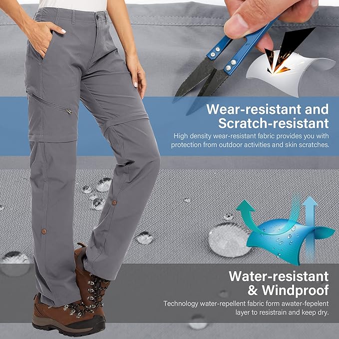 Women's Hiking Pants Convertible Zip Off Lightweight Quick Dry Outdoor Travel Camping Safari fising Pants