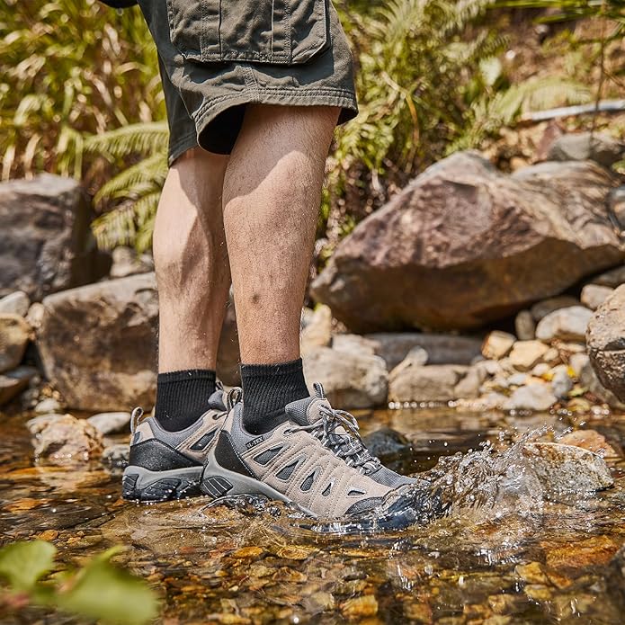 SHULOOK Men's Waterproof Hiking Shoes Lightweight Anti Slip Outdoor Ankle Boots Breathable Hike Trekking Trails Shoe