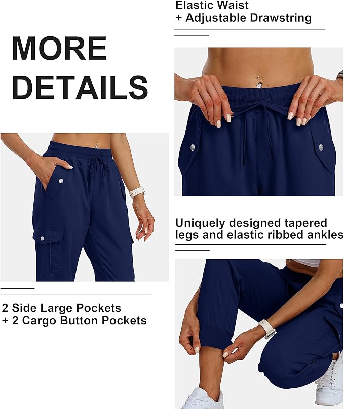 MoFiz Women's Outdoor Cargo Pants Lightweight Joggers Elastic Waist Athletic Hiking Sweatpants Casual Travel Pant with Pocket