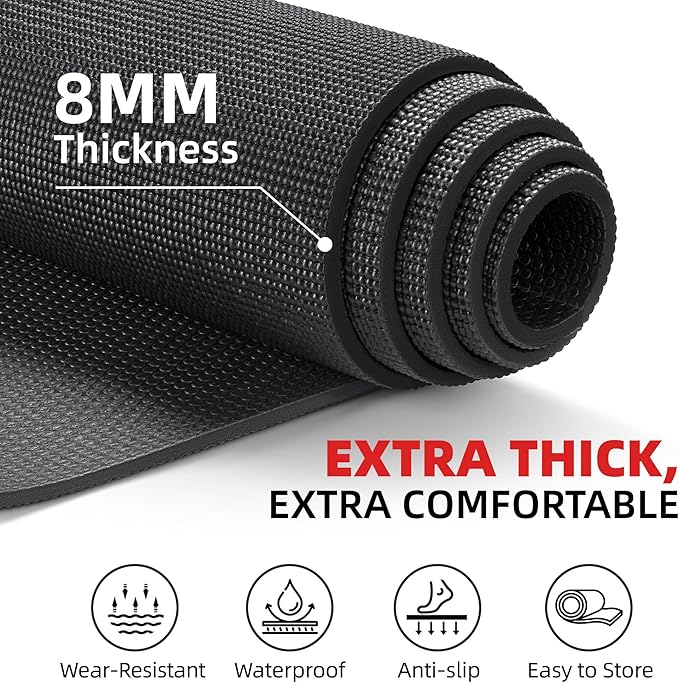 Extra Large Exercise Mat, 10'x6'/9'x6'/8'x6'/7'x5'/6'x4' (8mm/10mm) Thick Workout Mat for Home Gym Flooring, Garage, Shoe-Friendly, High-Density, MMA, HIIT, Weight Lifting, Cardio&Strength