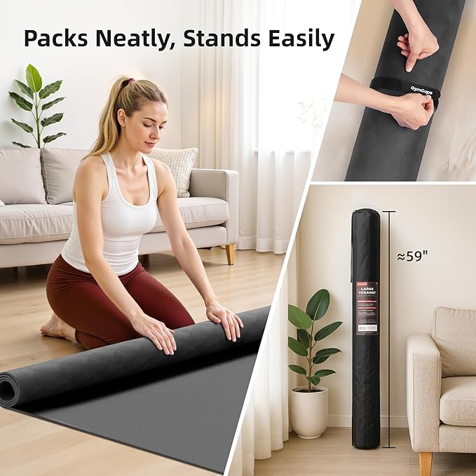 Extra Large Yoga Mat - 72"x35", 72"x48", 78"x57" - Wide TPE Exercise Mat for Home, Stretching, Couples & Family Workouts - 6-12mm Thick, Non-Slip & Waterproof - with Carry Bag and Straps