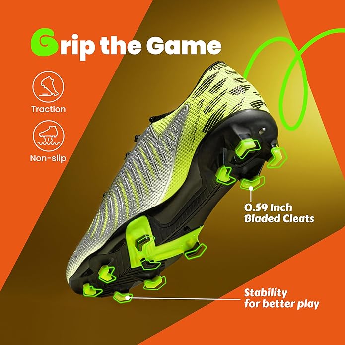 PATPAT Kids Soccer Cleats – Outdoor Firm Ground and Turf Football Training Shoes for Little Big Boys and Girls, Sizes 10-6